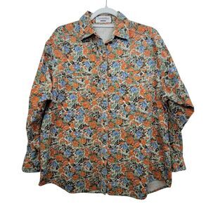 Clementine Corduroy Orange Floral Button Up Shirt No Size No Fabric Tag